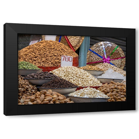 India-Delhi-Old Delhi Old Delhi street market Assorted nuts-spices and snacks Black Modern Wood Framed Art Print with Double Matting by Hopkins, Cindy Miller