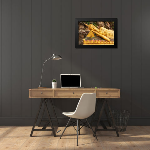 Laos- Luang Prabang. Reclining Buddha statue on Mount Phousi. Black Modern Wood Framed Art Print by Haseltine, Tom
