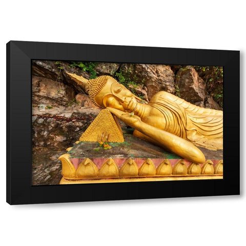 Laos- Luang Prabang. Reclining Buddha statue on Mount Phousi. Black Modern Wood Framed Art Print with Double Matting by Haseltine, Tom