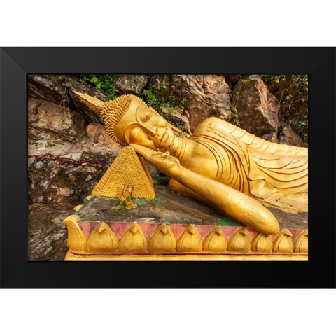 Laos- Luang Prabang. Reclining Buddha statue on Mount Phousi. Black Modern Wood Framed Art Print by Haseltine, Tom
