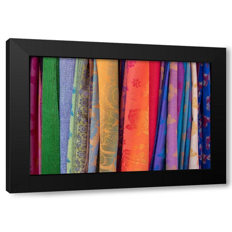 Singapore-Chinatown Detail of typical textile souvenir scarves Black Modern Wood Framed Art Print by Hopkins, Cindy Miller