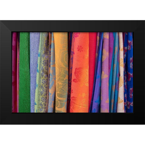 Singapore-Chinatown Detail of typical textile souvenir scarves Black Modern Wood Framed Art Print by Hopkins, Cindy Miller