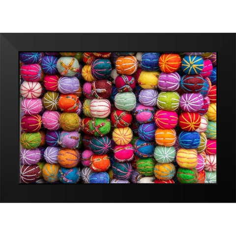 Singapore-Chinatown Detail of typical textile round wool hanging ball souvenirs Black Modern Wood Framed Art Print by Hopkins, Cindy Miller