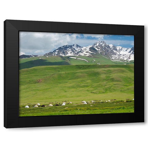 Summer pasture with traditional Yurts The Suusamyr plain-a high valley Black Modern Wood Framed Art Print by Zwick, Martin