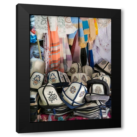 Kalpak (Al-Kalpak)-the traditional felt hat of Kyrgyzstan Jayma Bazaar-one of the greatest tradition Black Modern Wood Framed Art Print by Zwick, Martin
