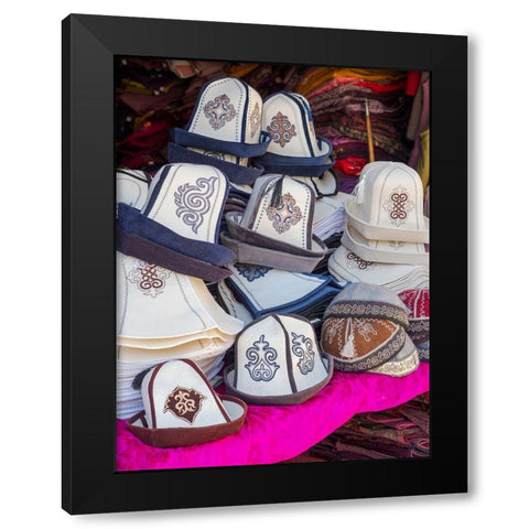 Kalpak (Al-Kalpak)-the traditional felt hat of Kyrgyzstan Jayma Bazaar-one of the greatest tradition Black Modern Wood Framed Art Print by Zwick, Martin
