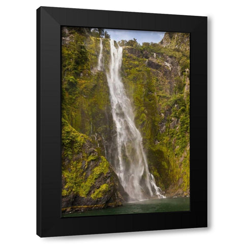 New Zealand Waterfall into Milford Sound Black Modern Wood Framed Art Print by Illg, Cathy and Gordon