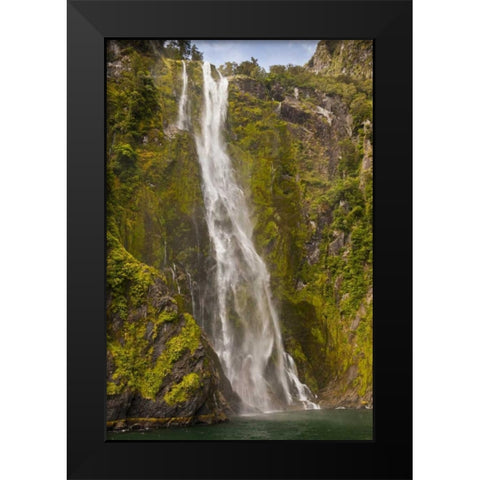 New Zealand Waterfall into Milford Sound Black Modern Wood Framed Art Print by Illg, Cathy and Gordon