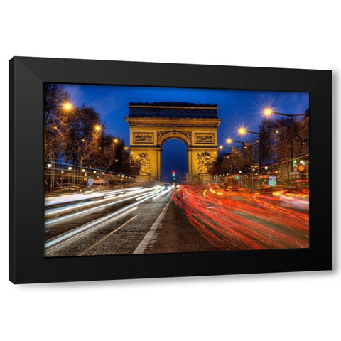 Traffic passes the Arch de Triumph on the Champs Elysee in Paris-France Black Modern Wood Framed Art Print by Steve Mohlenkamp