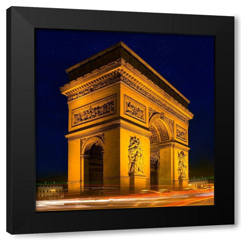Traffic passes the Arch de Triumph on the Champs Elysee in Paris-France Black Modern Wood Framed Art Print by Steve Mohlenkamp