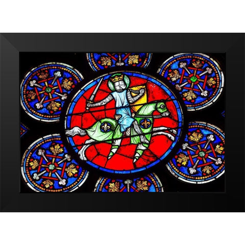 Armed Knight Sword stained glass-Notre Dame Cathedral-Paris-France  Black Modern Wood Framed Art Print by Perry, William