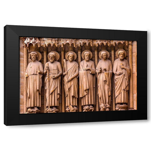 Biblical Saint statues and door-Notre Dame Cathedral-Paris-France Black Modern Wood Framed Art Print by Perry, William