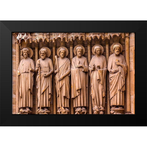 Biblical Saint statues and door-Notre Dame Cathedral-Paris-France Black Modern Wood Framed Art Print by Perry, William