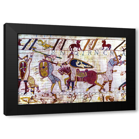Colorful Medieval Bayeux tapestry- Bayeux- Normandy- France Black Modern Wood Framed Art Print by Perry, William