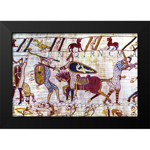 Colorful Medieval Bayeux tapestry- Bayeux- Normandy- France Black Modern Wood Framed Art Print by Perry, William