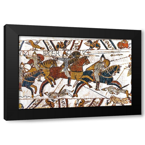 Colorful Medieval Bayeux tapestry- Bayeux- Normandy- France. Black Modern Wood Framed Art Print with Double Matting by Perry, William