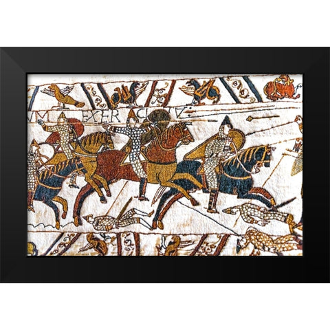 Colorful Medieval Bayeux tapestry- Bayeux- Normandy- France. Black Modern Wood Framed Art Print by Perry, William