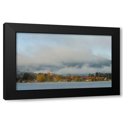 View towards Bad Wiessee Lake Tegernsee near village Rottach Egern in the Bavarian Alps  Black Modern Wood Framed Art Print by Zwick, Martin