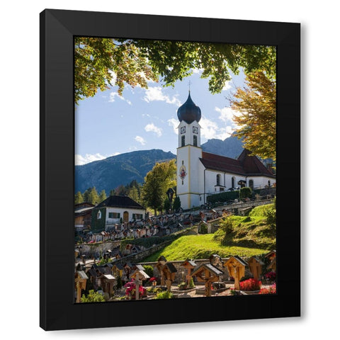 Church St-Johannes der Taufer-John the Baptist-Village Grainau near Garmisch-Partenkirchen and moun Black Modern Wood Framed Art Print by Zwick, Martin