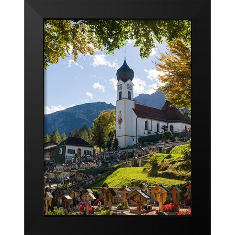 Church St-Johannes der Taufer-John the Baptist-Village Grainau near Garmisch-Partenkirchen and moun Black Modern Wood Framed Art Print by Zwick, Martin