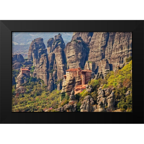 Greece-Meteora Greek Orthodox monasteries in the mountains Black Modern Wood Framed Art Print by Jaynes Gallery