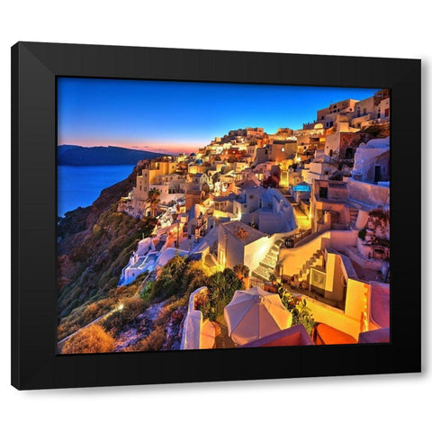 Santorini-Greece on the Mediterranean Sea Black Modern Wood Framed Art Print with Double Matting by Steve Mohlenkamp
