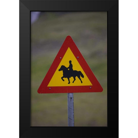 Iceland, Snaefellsnes Horse Crossing road sign Black Modern Wood Framed Art Print by Grall, Don