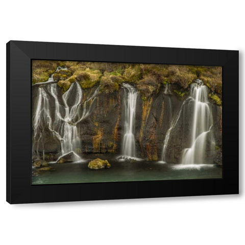 Iceland, Hraunfossar Waterfalls flows over rocks Black Modern Wood Framed Art Print by Illg, Cathy and Gordon