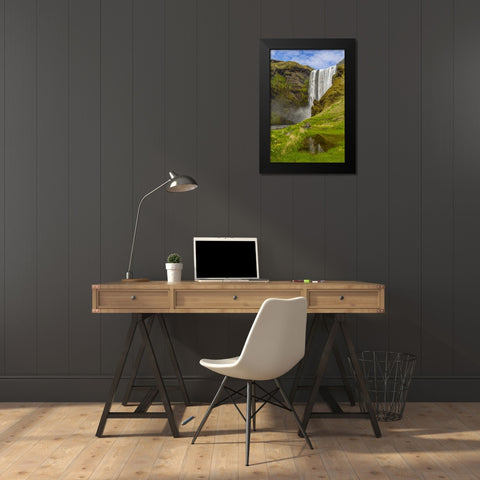 Iceland, Skogafoss Waterfall reflects in pool Black Modern Wood Framed Art Print by Illg, Cathy and Gordon