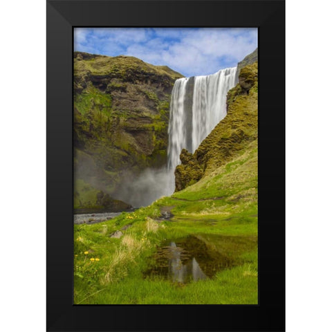 Iceland, Skogafoss Waterfall reflects in pool Black Modern Wood Framed Art Print by Illg, Cathy and Gordon