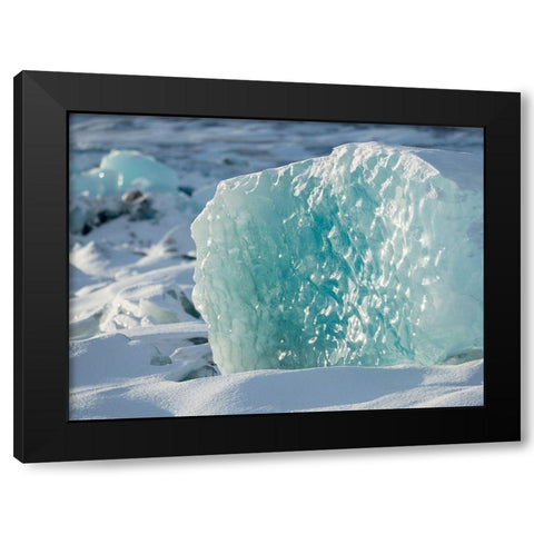 Northern shore of glacial lagoon Jokulsarlon with glacier Breidamerkurjokull Black Modern Wood Framed Art Print by Zwick, Martin