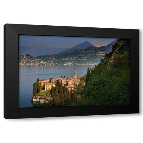 Italy-Lombardi-Lake Como Overview of town and lake Black Modern Wood Framed Art Print with Double Matting by Jaynes Gallery