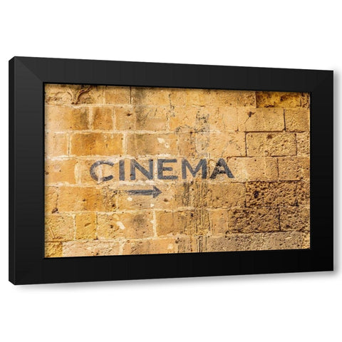 Italy-Basilicata-Province of Matera-Matera Sign on a wall pointing to a cinema-movie theater Black Modern Wood Framed Art Print with Double Matting by Wilson, Emily