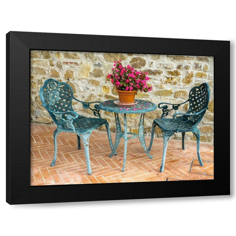 Italy-Chianti Table and chairs with a flowering begonia  Black Modern Wood Framed Art Print with Double Matting by Eggers, Julie