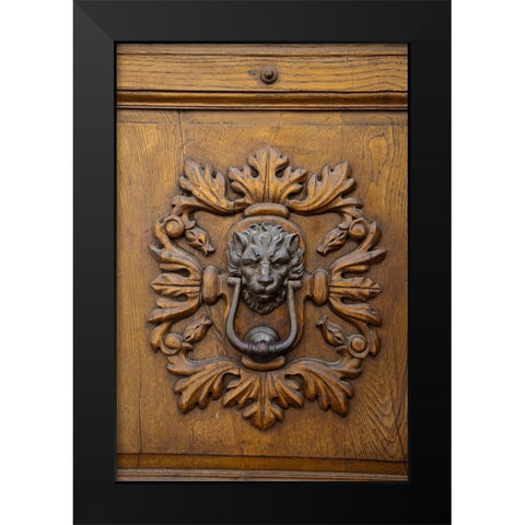Italy-Tuscany Ornate door knocker in the historic hill town of Montalcino Black Modern Wood Framed Art Print by Eggers, Julie