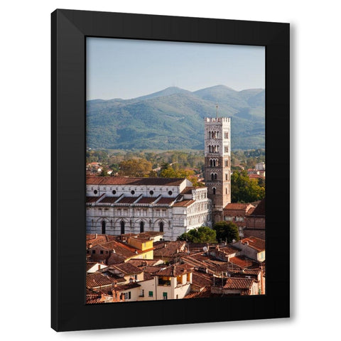 Italy-Tuscany-Lucca The rooftops of the historic Lucca medieval bell tower of St Martin Cathedral Black Modern Wood Framed Art Print by Eggers, Julie