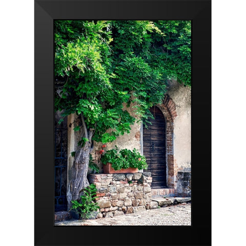 Italy-Tuscany Courtyard of an agriturismo near the hill town of Montalcino Black Modern Wood Framed Art Print by Eggers, Julie