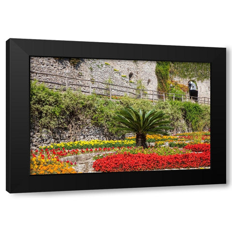 Italy-Campania-Ravello Flower garden of Villa Rufolo over looking the Amalfi Coast Black Modern Wood Framed Art Print with Double Matting by Eggers, Julie