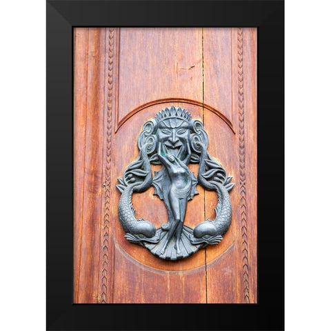 Italy-Tuscany-Pisa Large antique door knocker on beautiful wooden door Black Modern Wood Framed Art Print by Eggers, Julie