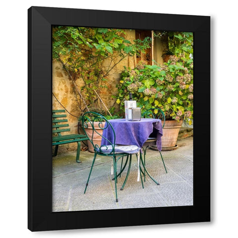 Italy-Tuscany-Pienza Restaurant outside dining along the streets Black Modern Wood Framed Art Print with Double Matting by Eggers, Julie