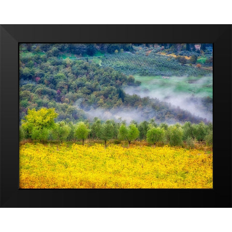 Italy-Tuscany Autumn morning with fog in the Tuscan valley Black Modern Wood Framed Art Print by Eggers, Julie