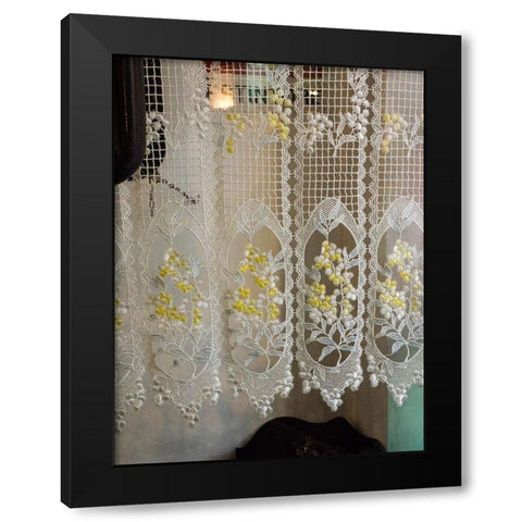 Italy-Tuscany-Province of Siena-Montalcino Pretty lace curtains Black Modern Wood Framed Art Print with Double Matting by Eggers, Julie
