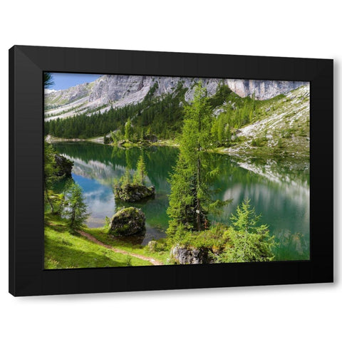 Lago de Federa at Croda da Lago in the Dolomites of the Veneto near Cortina dAmpezzo Black Modern Wood Framed Art Print with Double Matting by Zwick, Martin