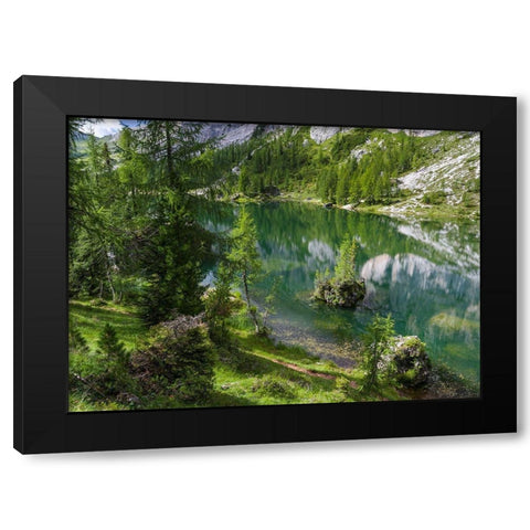 Lago de Federa at Croda da Lago in the Dolomites of the Veneto near Cortina dAmpezzo Black Modern Wood Framed Art Print with Double Matting by Zwick, Martin