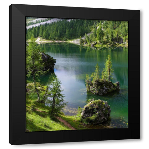 Lago de Federa at Croda da Lago in the Dolomites of the Veneto near Cortina dAmpezzo Black Modern Wood Framed Art Print with Double Matting by Zwick, Martin
