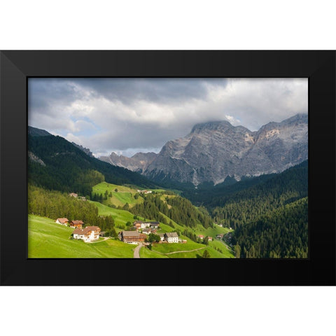 Wengen-La Valle-traditional farms of the Viles in the Val Badia in the Dolomites of South Tyrol Black Modern Wood Framed Art Print by Zwick, Martin