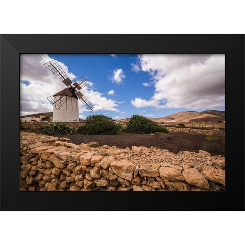 Canary Islands-Fuerteventura Island-Tiscamanita-traditional island windmill Black Modern Wood Framed Art Print by Bibikow, Walter