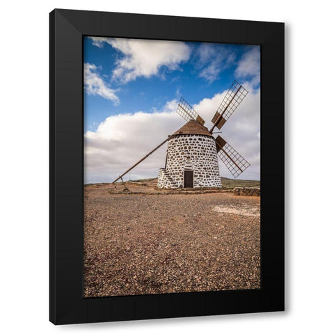 Canary Islands-Fuerteventura Island-La Oliva-traditional windmill Black Modern Wood Framed Art Print with Double Matting by Bibikow, Walter