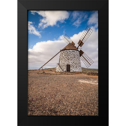 Canary Islands-Fuerteventura Island-La Oliva-traditional windmill Black Modern Wood Framed Art Print by Bibikow, Walter