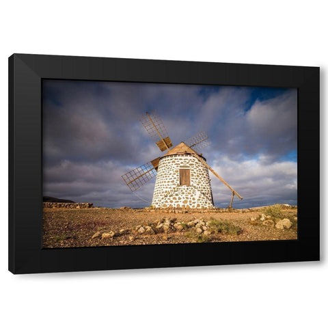 Canary Islands-Fuerteventura Island-La Oliva-traditional windmill Black Modern Wood Framed Art Print with Double Matting by Bibikow, Walter